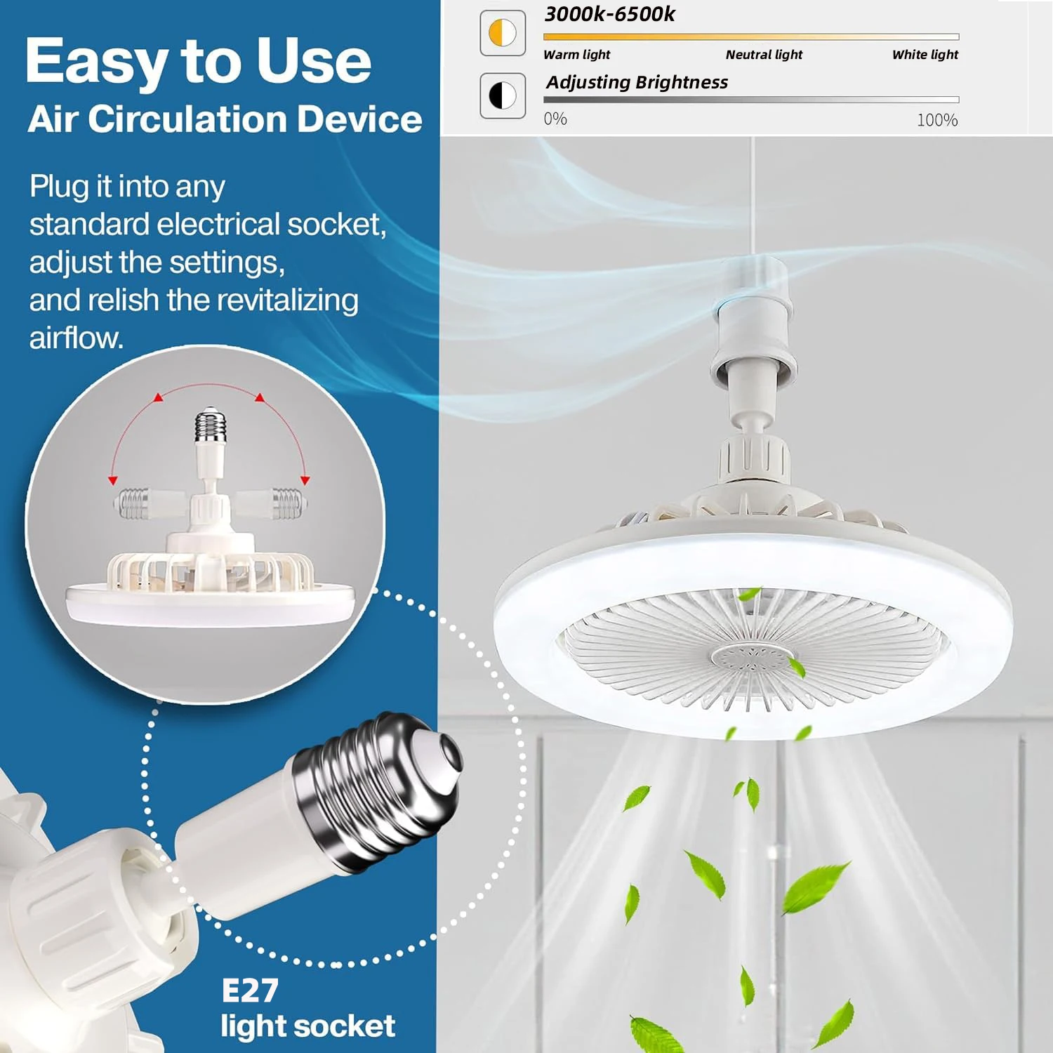 

E27 30 Вт светодиодный потолочный вентилятор с дистанционным управлением Потолочная лампа с регулируемой яркостью и охлаждающим вентилятором 3 режима Люстра для спальни в помещении