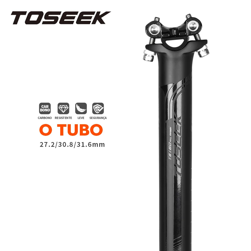Toseek selim de carbono 27.2/30.8/31.6mm preto fosco mtb/espigão de selim de bicicleta de estrada offset 0mm comprimento 400mm peças de bicicleta