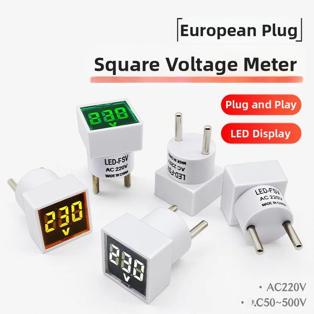 AC 220V LED Voltmeter With Square Indicator Measuring 50-500V Accurate Readings For Home Or Industry Two-Pin Instrument Parts