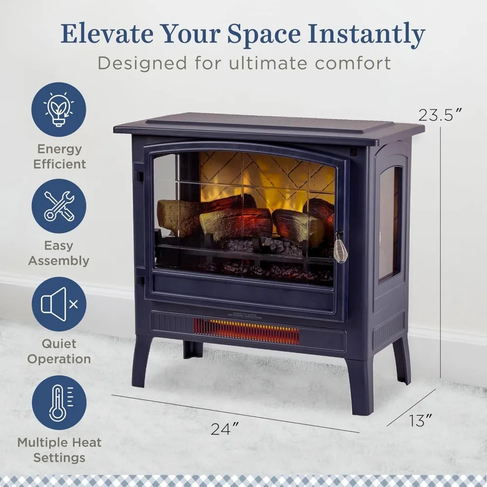 Infrared Freestanding Electric Fireplace Stove Heater | Provides Supplemental Zone Heat, Multiple Flame Colors,Metal Design