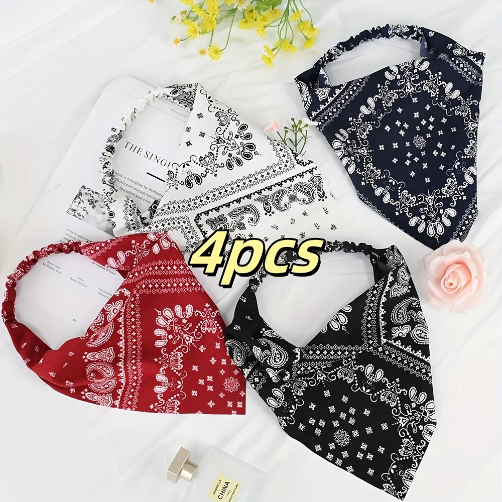 4 قطع من عصابات الرأس المرنة المطبوعة على الطراز البوهيمي - عصابات رأس متعددة الاستخدامات للنساء والرجال، أغطية رأس عصرية