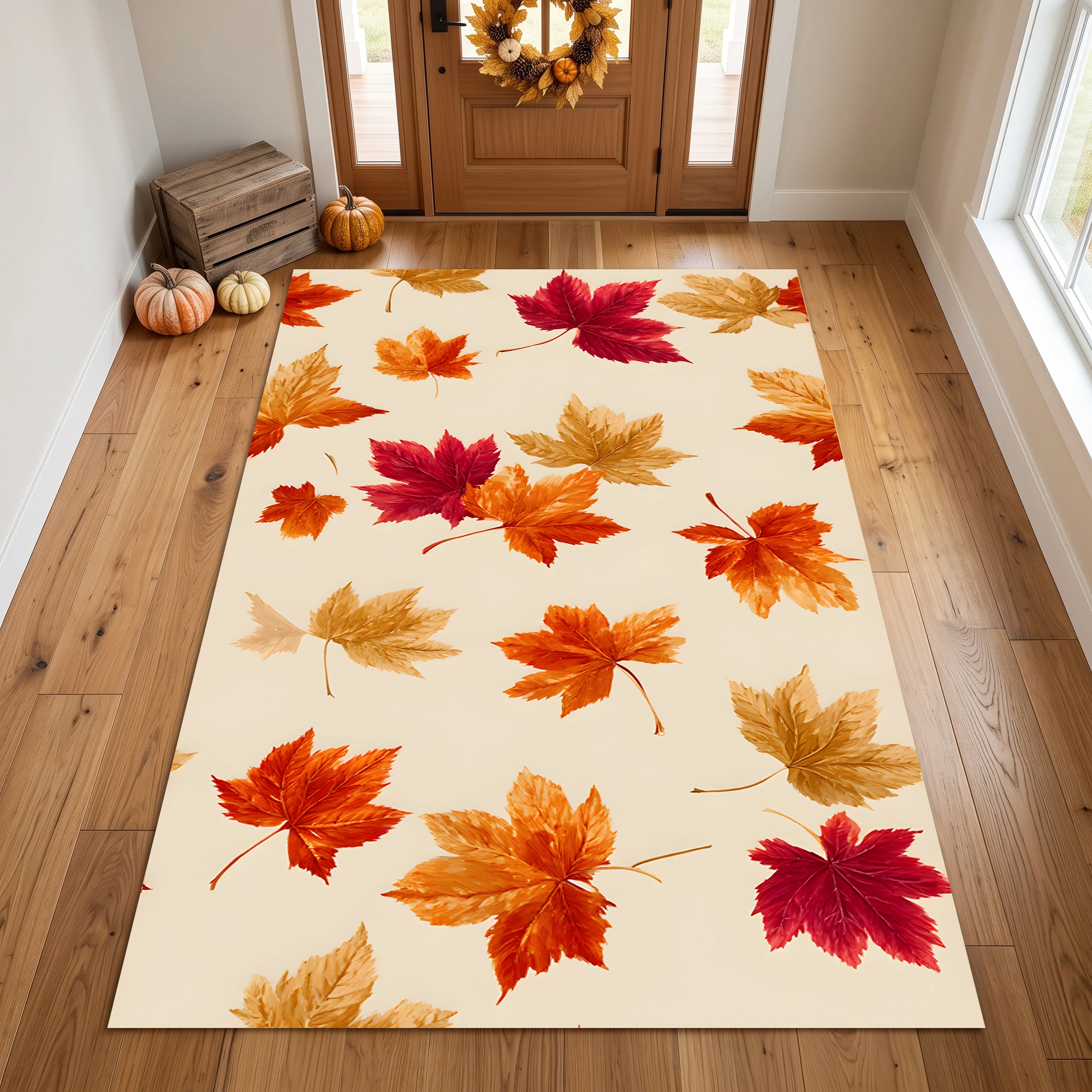 Colorful Falling Maple Leaves Create a Fresh and Natural Autumn/Winter Velvet Rug Suitable for Living Rooms, Bedrooms, and Bedside Areas, Adding a Warm and Harvest-Like Atmosphere