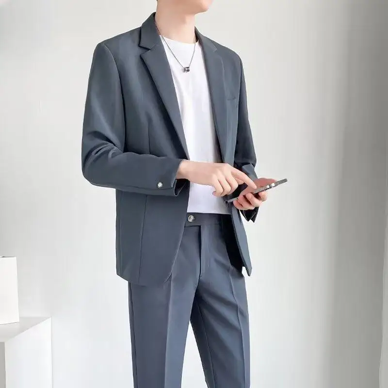 S-5XL High Quality Men\'s Suit Gentlemen Simple Business Casual Fit Suits 2 Pieces Set Classic Solid Color Jacket（Blazer +Pants）