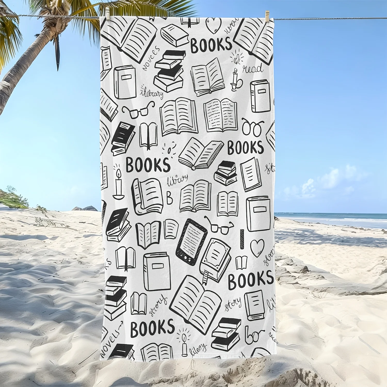 1pc 2D Flat Book Reading Element Print Microfiber Beach Towel Quick Dry Super Absorbent Bath Towel For Seaside Vacation Picnic B