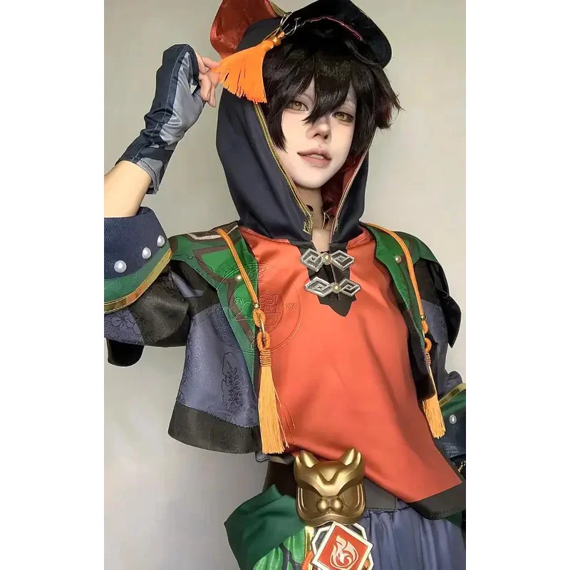 Genshin Impact Liyue Lion Boy Jiaming Cosplay Set: Full Costume, Wig, Shoes & Props for Roleplay | Authentic Game Character Repl