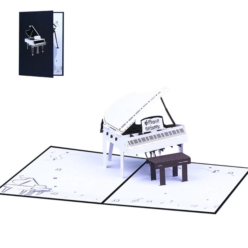 Intricate 3D Piano Designs Greeting Card Delicate 3D Popup Piano Greeting Paper Card for Christmas and Festival Event