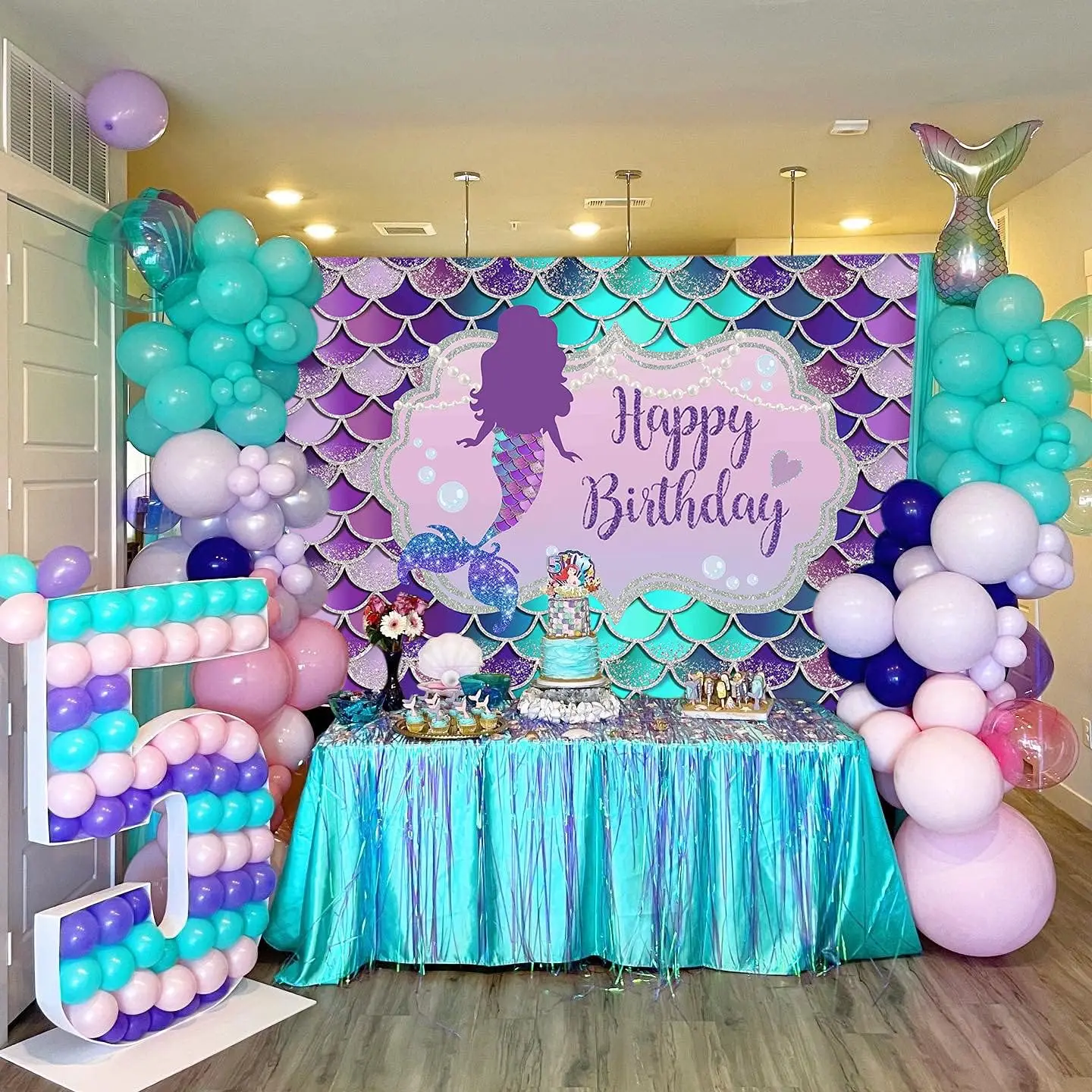 Mermaid Backdrop Birthday Girl Princess Under The Sea Scale Shell Tail Newborn Baby Shower Birthday Party Photography Background