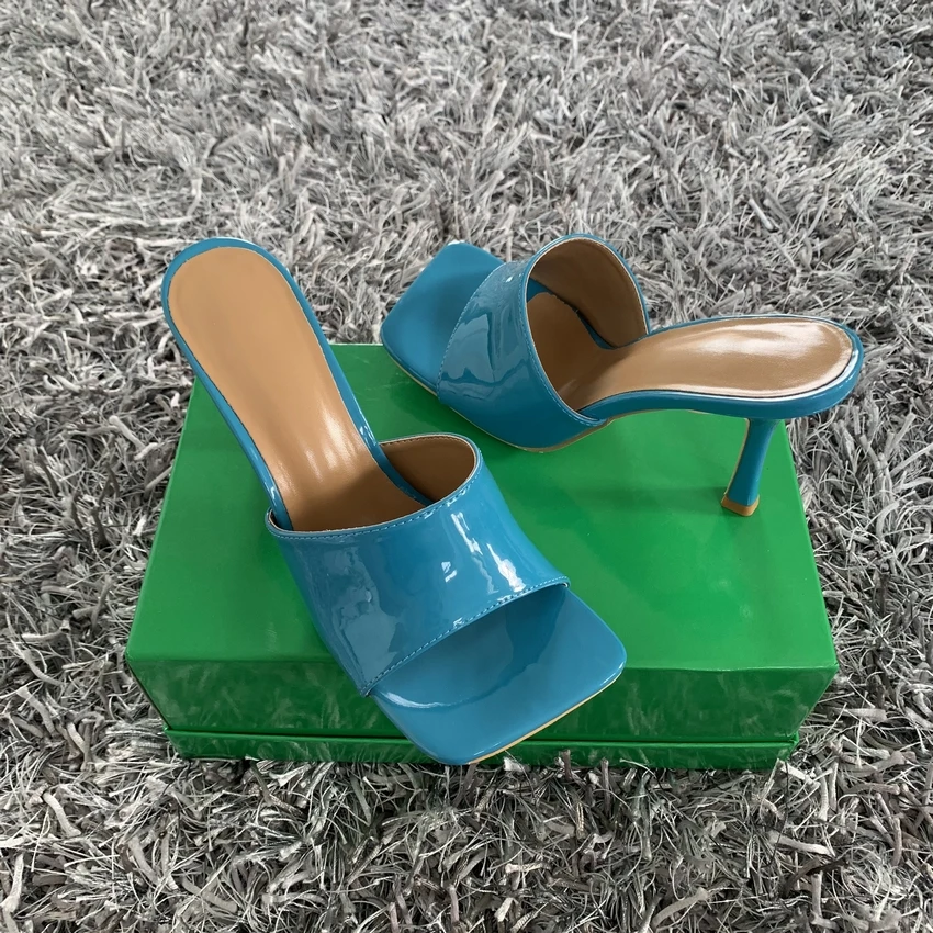 2022 damskie buty na wysokim obcasie sandaลy damskie buty na wysokim obcasie kapcie kwadratowe Toe cienkie obcasy moda kobiece slajdy letnie buty