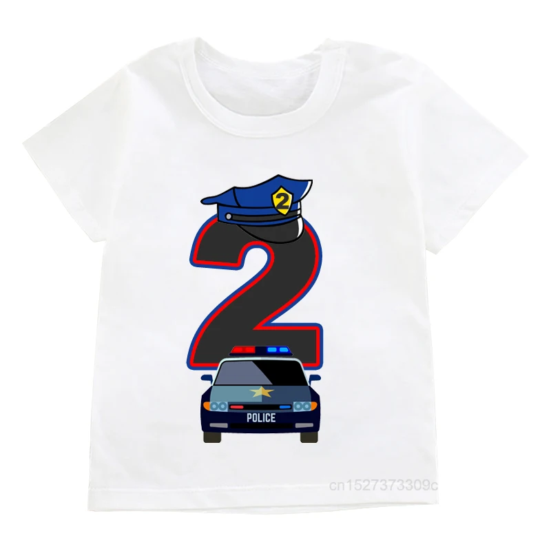 Kids Cool Car Birthday Boy T-shirts Boy/Girl Policeman 1-9 Birthday Number Print T Shirt Funny Gift Tshirt Present Clothing