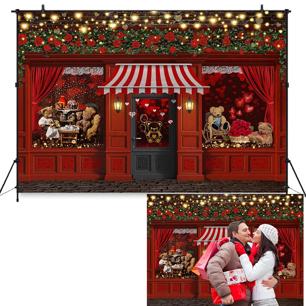 Walentynki Tło do fotografii 14 lutego Prezent Vintage Czerwona Róża Dekoracja ścienna Tło Kochanek Studio Portret Photocall