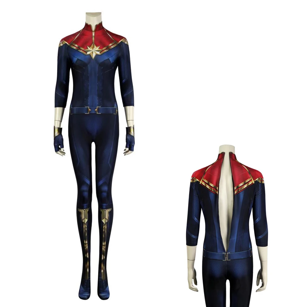 

New Superhero Captain Danvers Cosplay Costume Female Hero Carol Sexy Jumpsuit Halloween Makeup Ball Women's Tight Fitting Suit