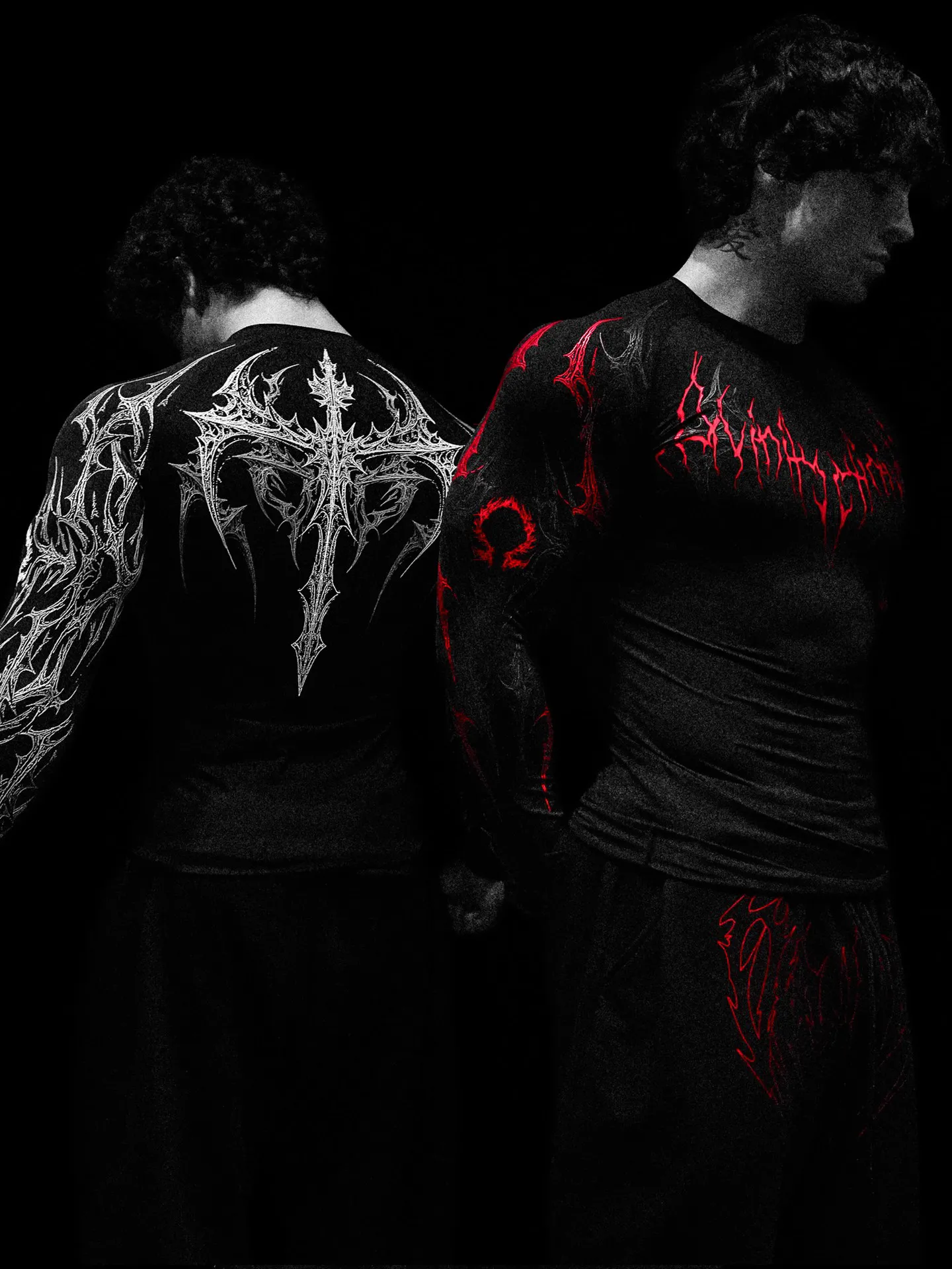 Nouveau T-shirt de compression sportif noir pour homme 2026 à manches longues avec motifs de branches d'éclairs violets pour fitness, musculation et streetwear