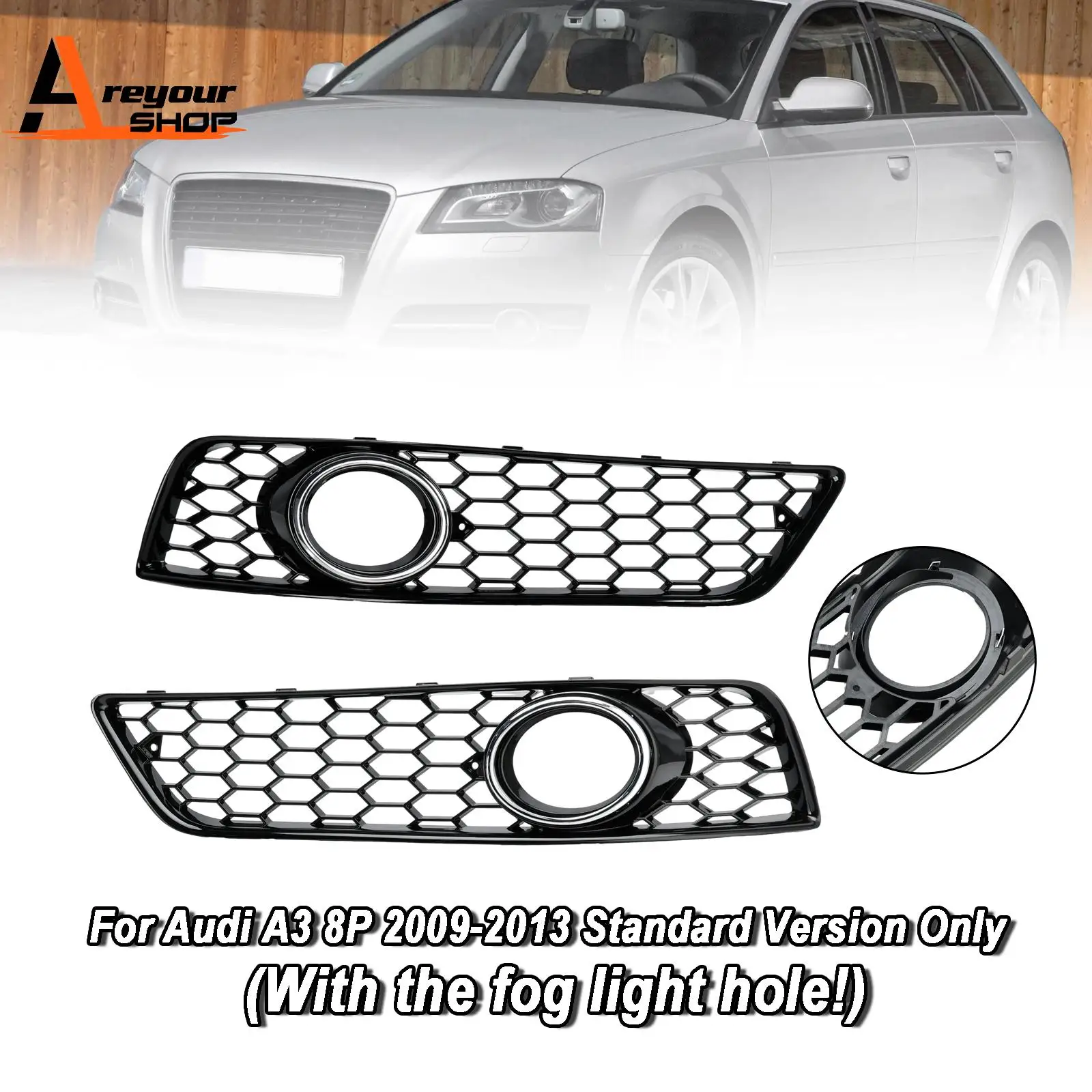 

Honeycomb Bumper Front Fog Light Grille Grill Cover Fit for Audi A3 8P 2009-2013