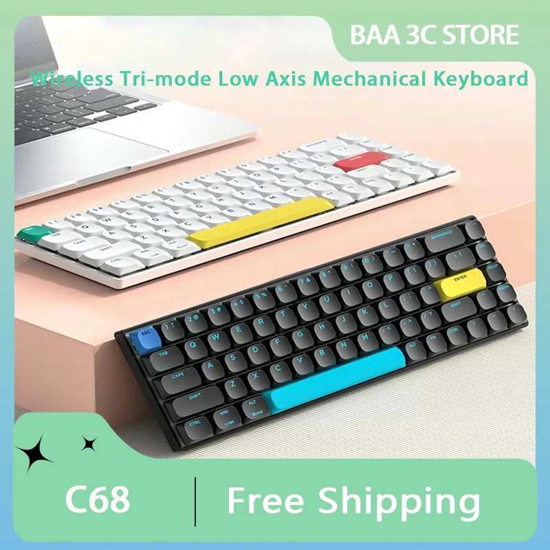 

Xinmeng C68 Mechanical Keyboard 3Mode 68keys RGB Hot Swap Lightweight Low Profile Office Keyboard for IPad Tablet Mac Pc Gamer