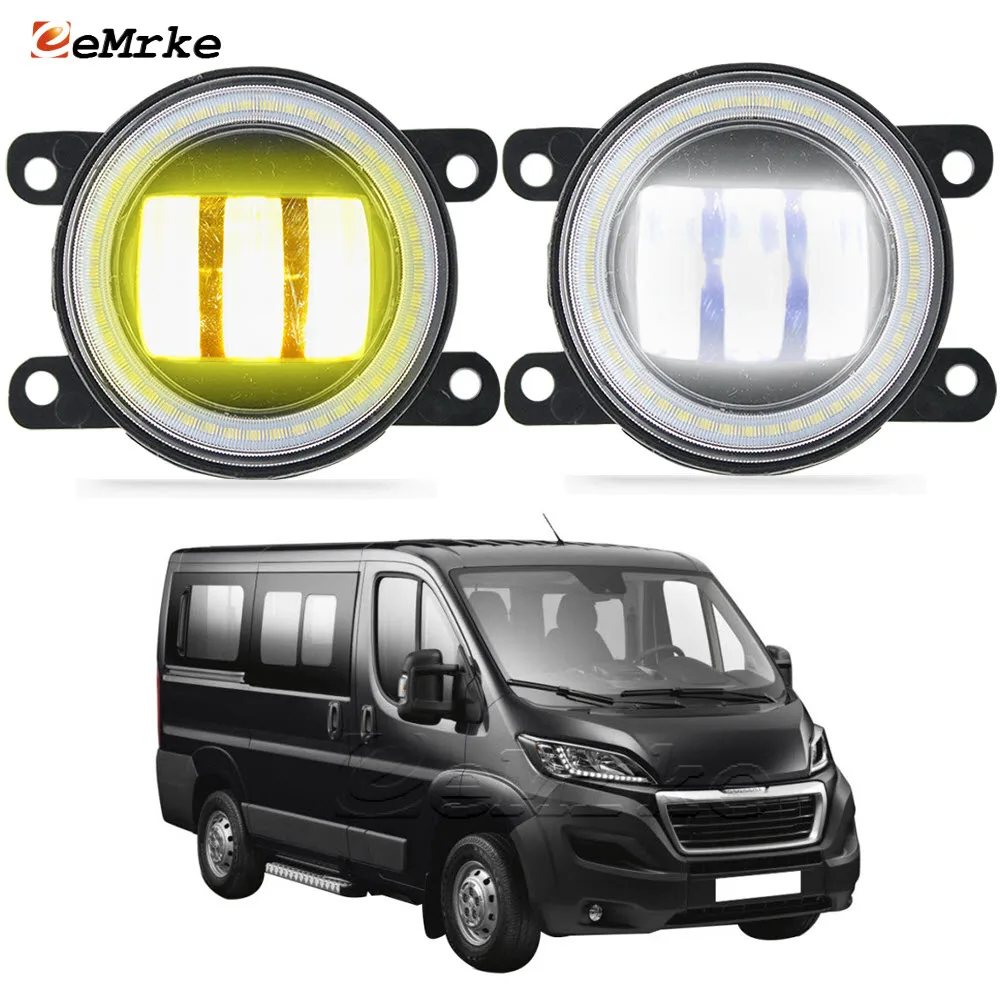 Pair Led Fog Lights with Clear Lens for Peugeot Boxer Manager Mexico 290/295 2015-2020 Car Angel Eye DRL Daytime Running Lamp