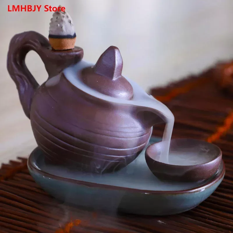 

LMHBJY New Creative Backflow Incense Stove Tea Fragrance Overflowing Ice Cracking Base Purple Sand Novel Zen Home Decoration