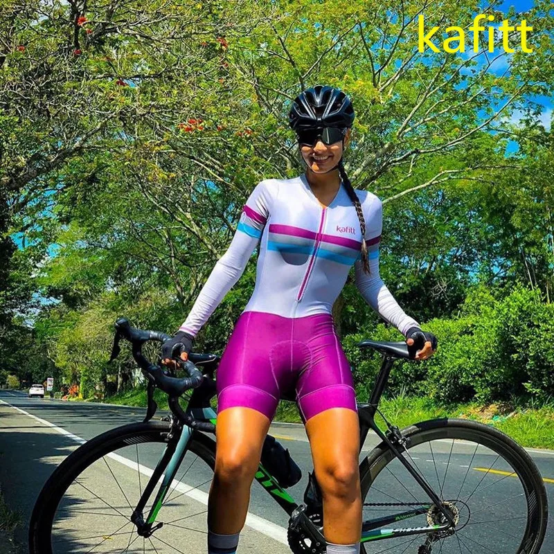 kafitt Men\'s and women\'s triathlon cycling suits One-piece bike bike Little Monkey suit Summer long-sleeved gel suit