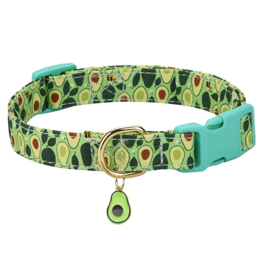 

Fruit Print Dog Strawberries Collar Adjustable Comfortable Cat Watermelon Collar Polyester with Pendant Dog Necklace