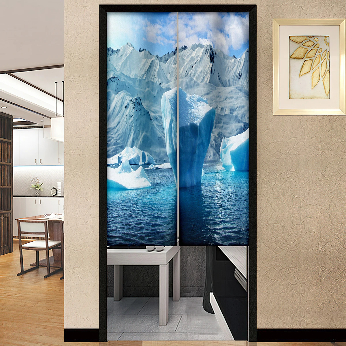 Antarctica Penguin Door Curtain Wildlife Swimming Dancing Family Group Icebergs Partition Kitchen Doorway Drapes Cafe Home Decor