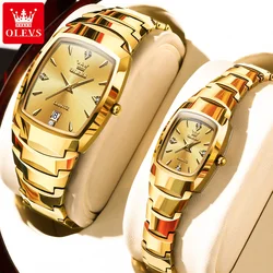 OLEVS Brand Couples Watches Luxury Golden Tungsten Steel Quartz Wrist Watch for Men's and Women's Commemorative Gifts for Lovers