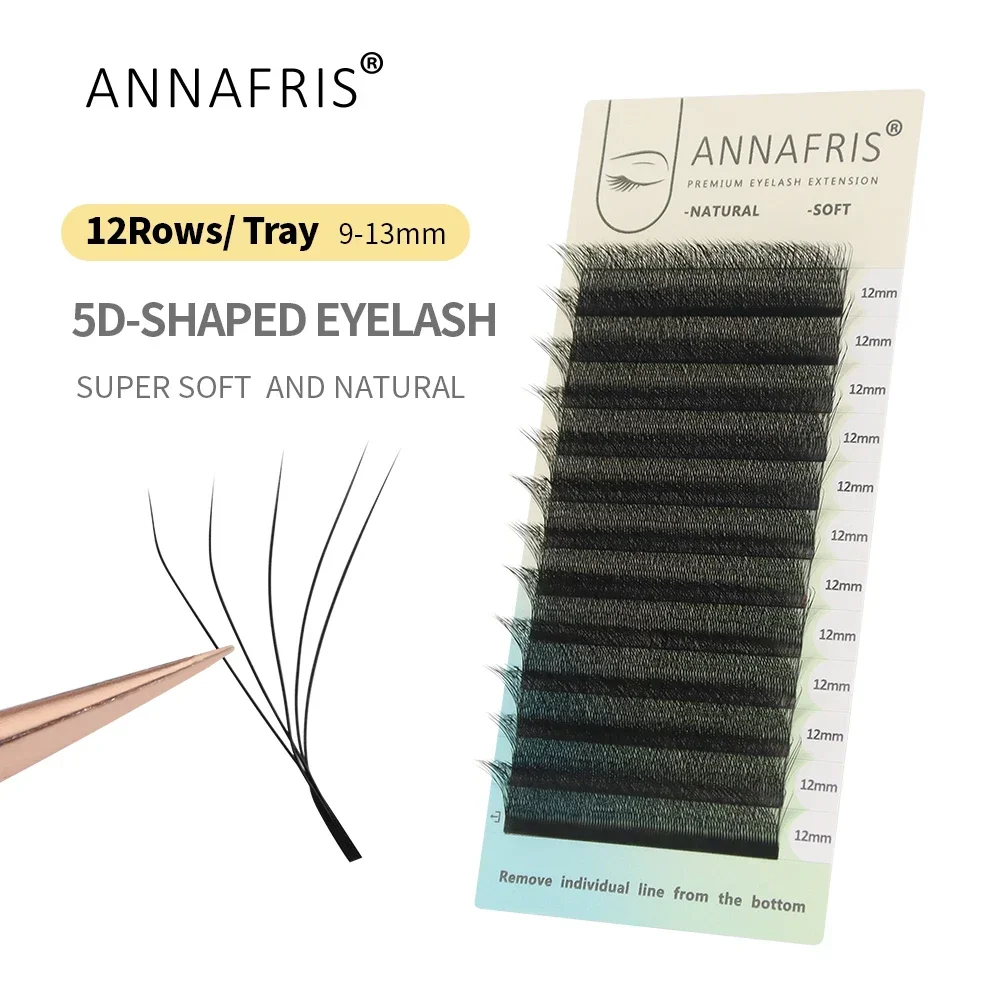 ANNAFRIS 4D 5D W Shape Eyelash Extension Handmade 12line/Tray Premade Volume Fans Clover W Lashes