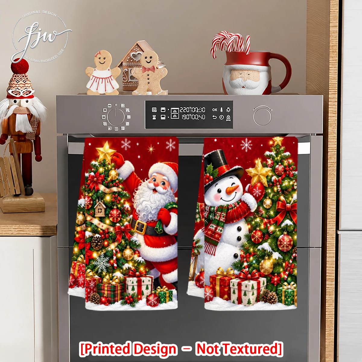 2pc Christmas Kitchen Towels Set, Festive Xmas Dish Towels for Holiday Decor Printed Winter Holiday Tea Towels for Cooking