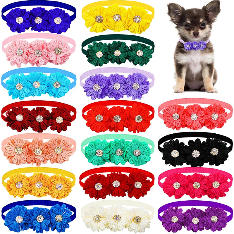 2022 NEW 60/120 PCS Pet Sunflower Puppy Dog Cat Bow Ties Adjustable Dog Bowties Bowknot Cat Collar Pet Grooming Accessories