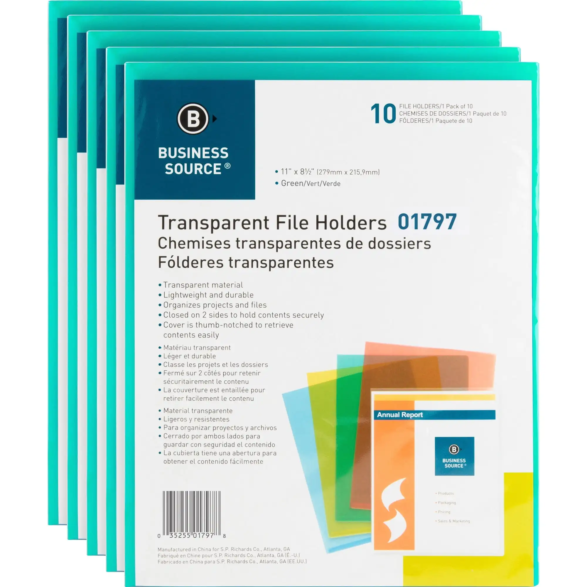 

Business Source Letter File Sleeve - 8 1/2" X 11" - 20 Sheet Capacity - Polypropylene - Green - 50 / Box