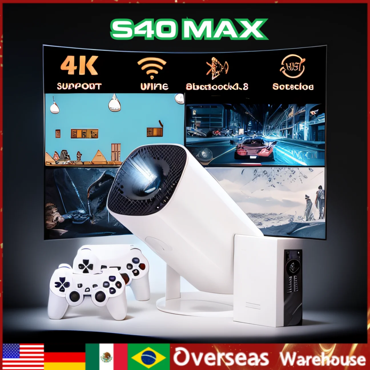 

S40 MAX Retro Video Game Consoles WIFI BT5.4 1080P Home Cinema Outdoor Portable Projector Android 11 Handheld Game Projector