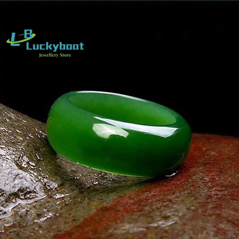 Natuurlijke Groene Tian Ring Chinese Jadeite Amulet Mode Charme Sieraden Hand Gesneden Ambachten Geschenken Voor Vrouwen Mannen