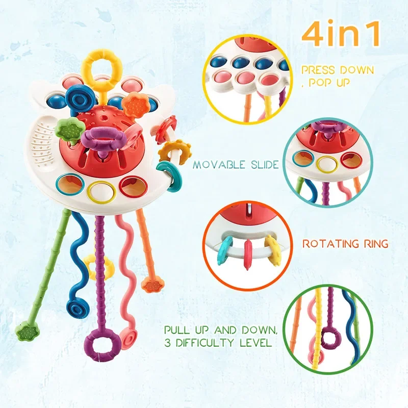 Sensory Montessori Toys Silicone Octopus Pull String for Baby Parent Child Interactive Preschool Learning Development Toys