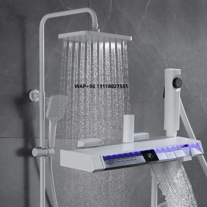 

Элитный душевой набор из латуни с пятью функциями, белый, многофункциональный, термостатический, с LED-дисплеем, для ванной комнаты, с эффектом тропического дождя