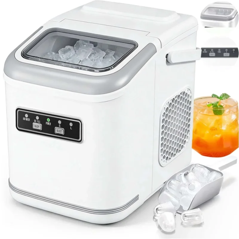 1,4L Tisch-Eiswürfelbereiter, 12kg/24H, 2 Eisgrößen, Selbstreinigend, 9 Eiswürfel in 6 Minuten, Eismaschine für Zuhause & Küche & Büro & Party