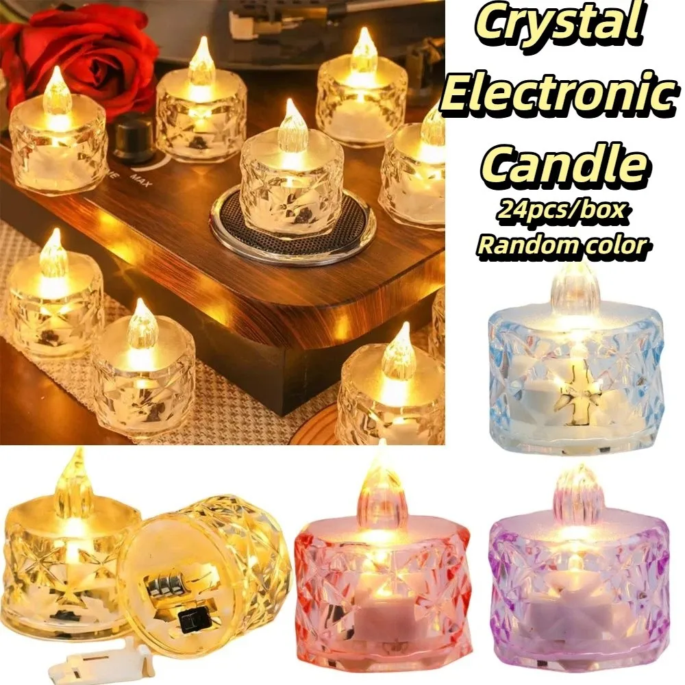 24pcs/box Transparent Rhombus Crystal LED Mini Candle Light Delicate Design Compact Design Transparent Rhombus Crystal Tea Light