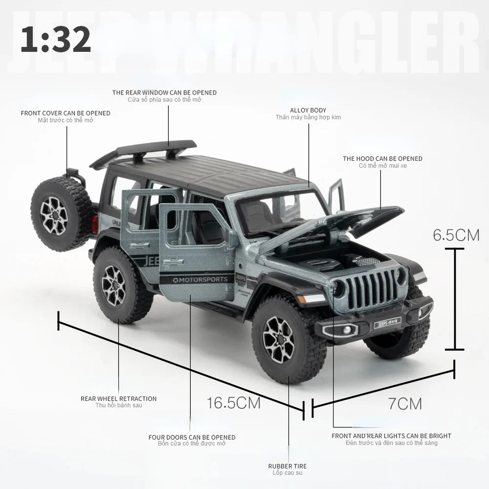 1:32 Jeep wrangler Simulation Toy Vehicles Model Sound and light Shock Absorbers Alloy Children Toys Collection Gift A905