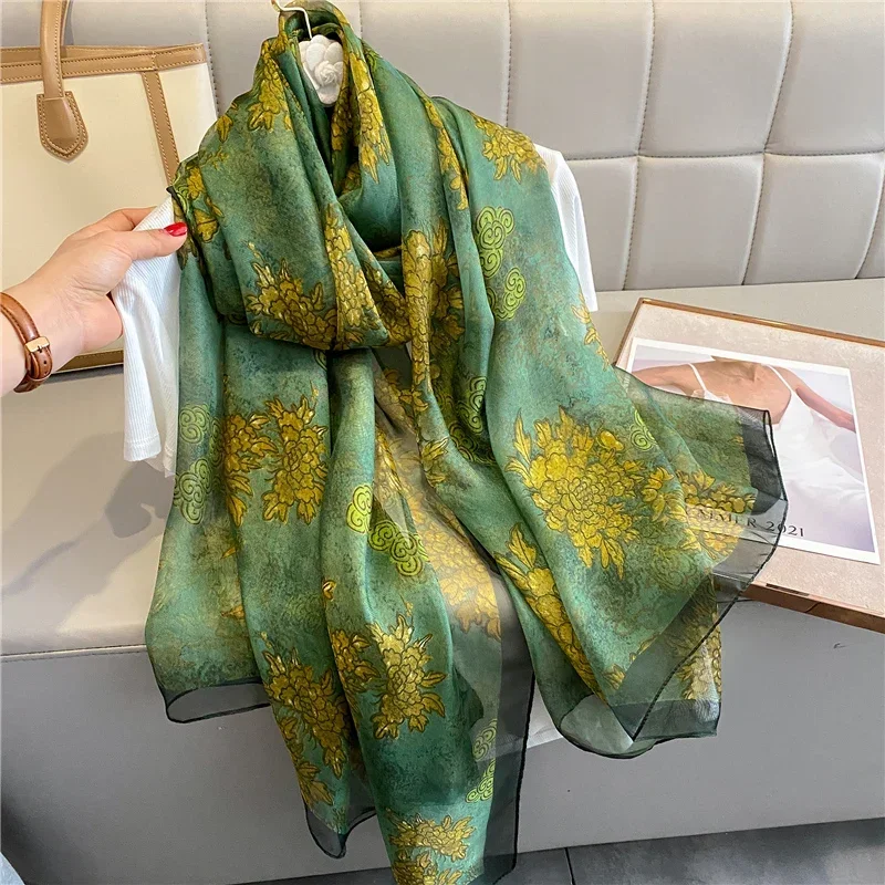 

Summer Long Silk Satin Scarf Shawl Wraps Female Fashion Print Beach Stoles Hijab Pashmina Bufanda Ladies Folral Head Scarves N33