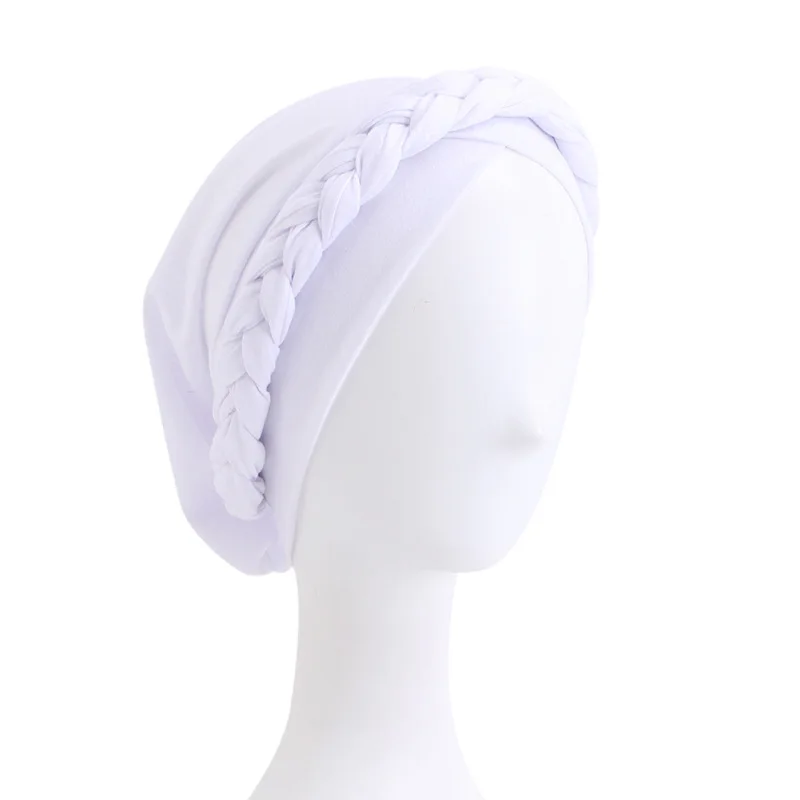 Solid color woven headscarf hat, forehead cross pre tied headscarf, elastic headscarf hat, women\'s chemotherapy hat