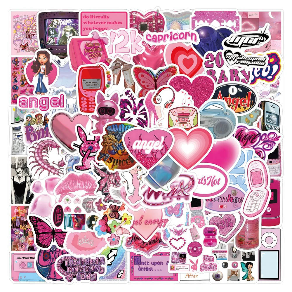 

10/30/60/120pcs Retro Pink Y2K Millennium Style Stickers Kawaii Aesthetic Sticker Decoration Suitcase Phone Case Notebook Decals