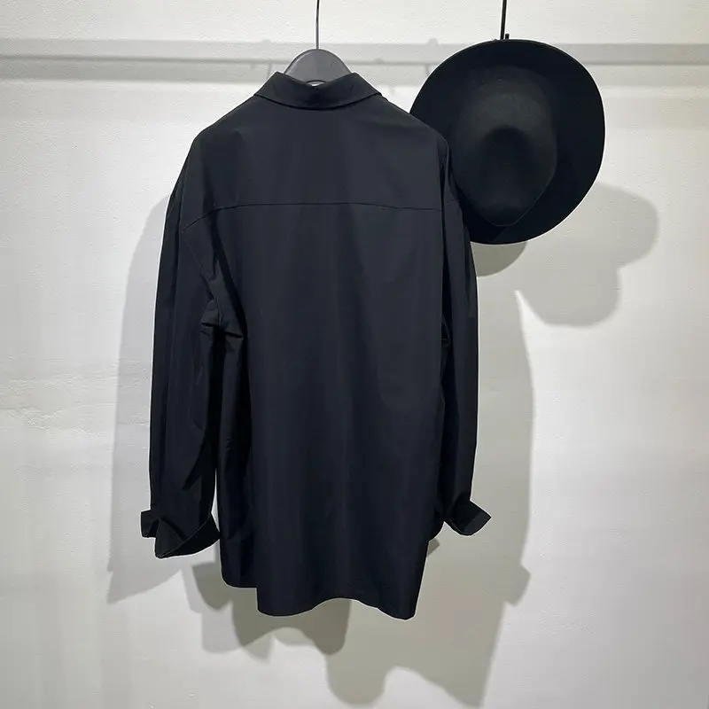 Dark Fashion Pu Shuai Metal Stitching Loose Overalls Long Sleeve Shirt High Street Casual Temperament Drop Shoulder Top
