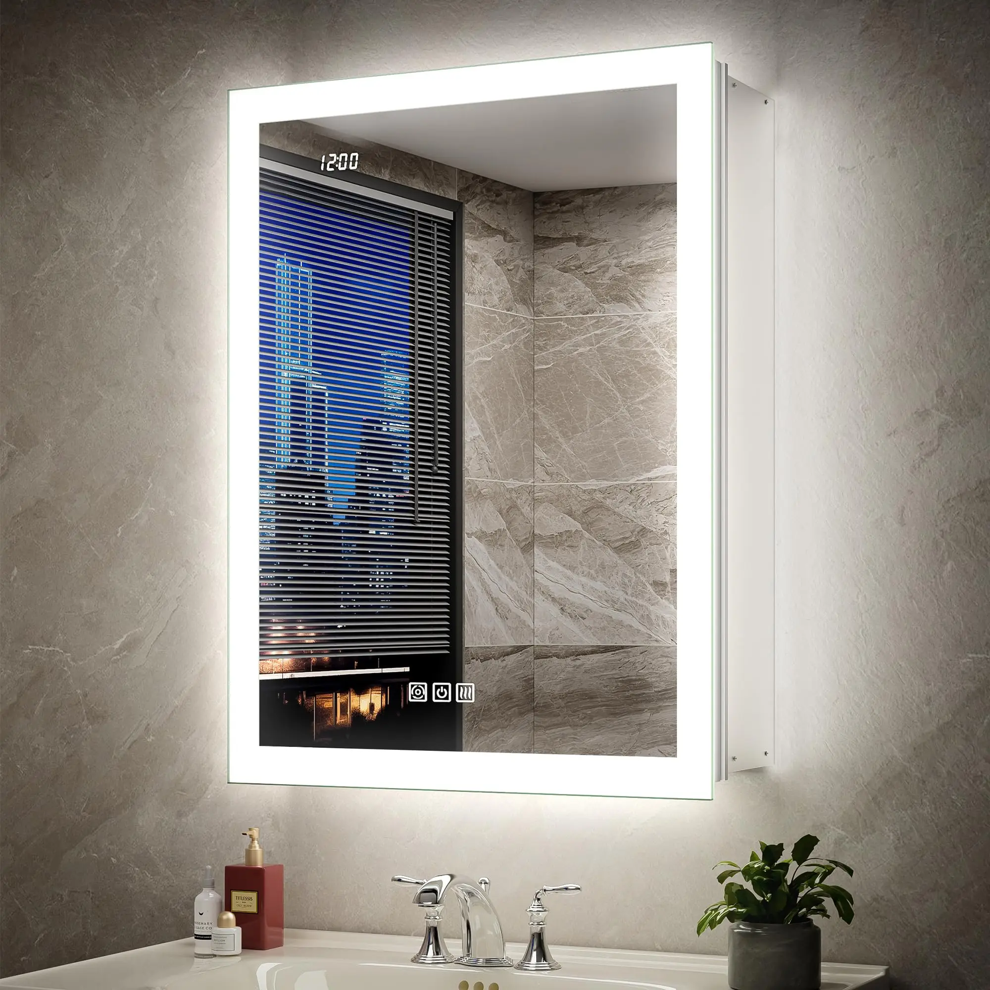 20x26 LED Medicine Cabinet Mirror with Double Lights-Front & Backlit, 155°Soft-close Hinge, Surface or Recessed