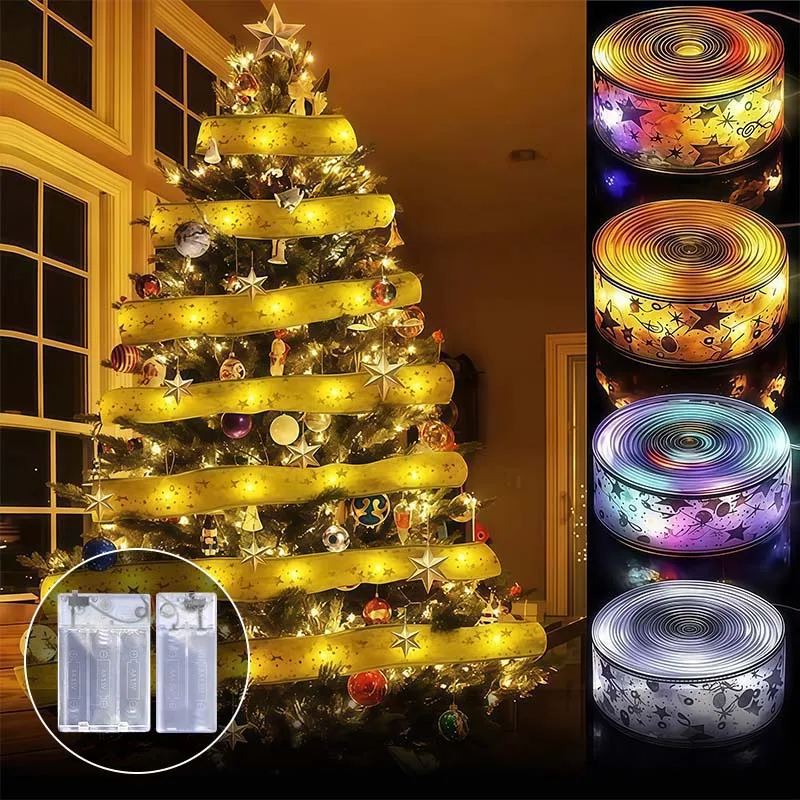 2M20LED-10M100LED Ribbon String Lights Gold Silver Foil LED Fairy Light Warm White Colorful Glow for Indoor Holiday Party Decor