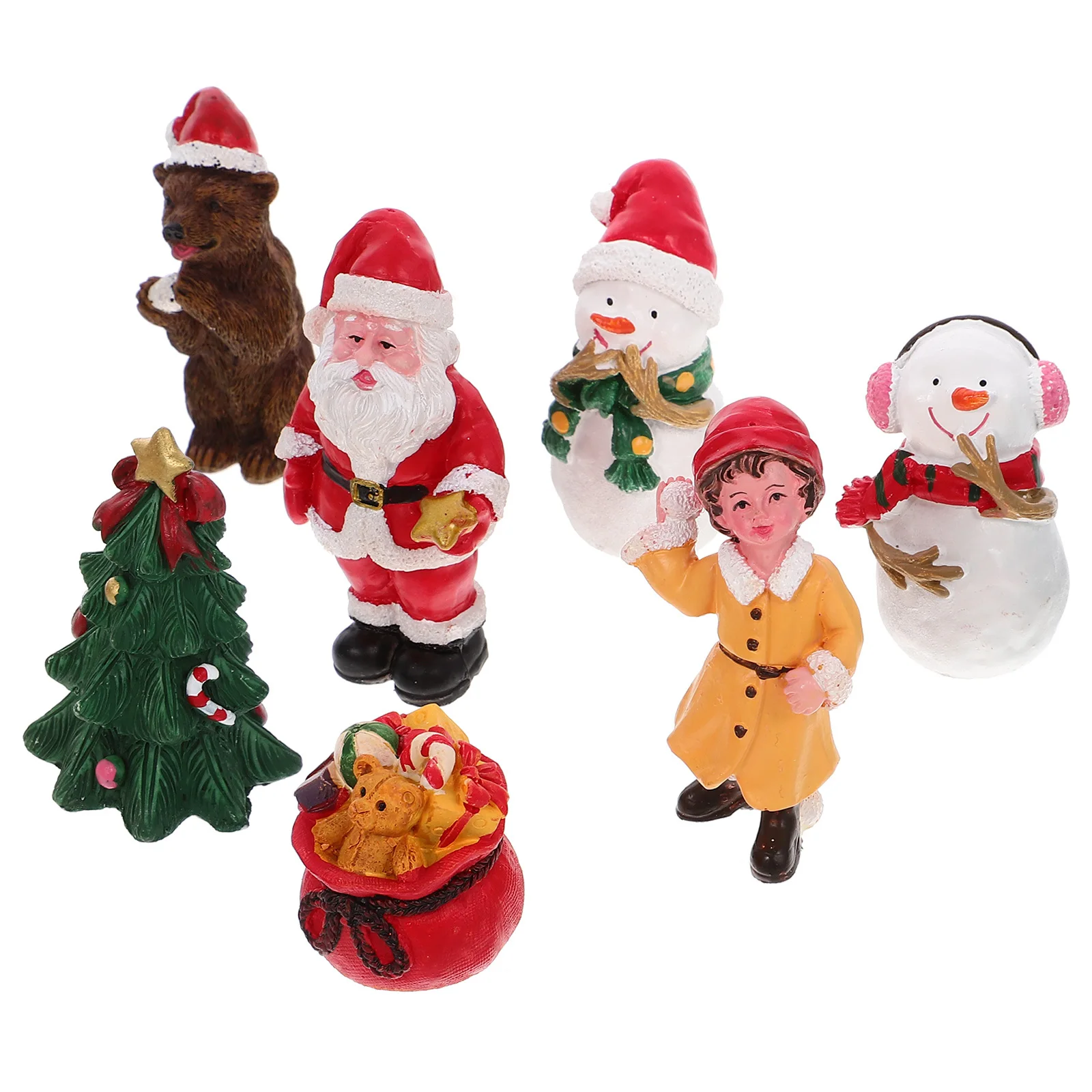 

1set 1Set Christmas Miniature Figurines Resin Santa Snowman Xmas Tree Decorations Tiny Statues For Desktop Party Gifts