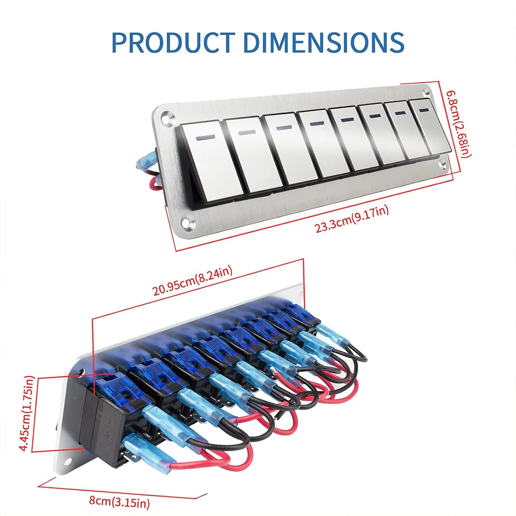 ABILKEEN 8 Gang LED Illuminate ON-OFF Auto Rocker Panel DC 12-24V Waterproof Car Toggle Modification Panel for Car RV Truck Boat