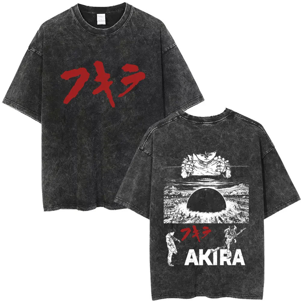 Gewaschenes Vintage Anime Akira Japanischer Science-Fiction-Cartoon-Film Shotaro Kaneda T-Shirt für Männer und Frauen 90er Manga Übergroße T-Shirts – Detail 6