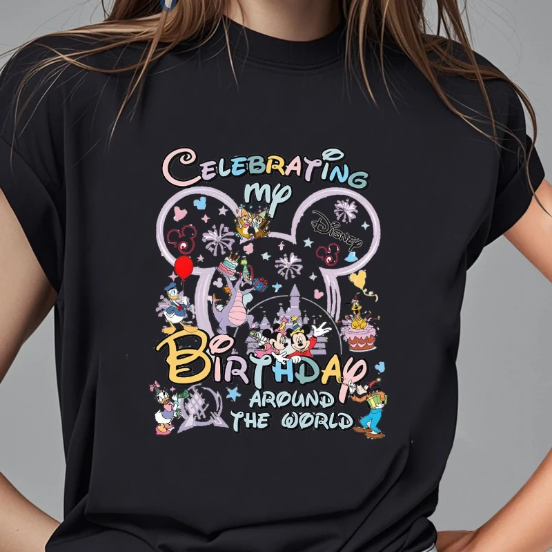 

Disney Disney Global Birthday Celebration T-shirt. A Stylish Pure Cotton Short-sleeve for Women with A Comfortable Round Neck