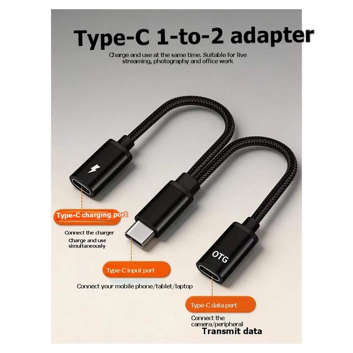【MUST-HAVE LIST】 OTG 2 in 1 Type-C Splitter to Dual Type USB C Headphone Jack Audio Adapter PD 10W Fast Charger 15cm