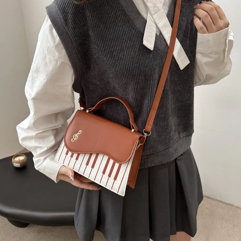 Versatile Contrast Color Piano Note Crossbody Bag Square PU Leather Shoulder Bag Korean Style Flip Women Handbag Girls