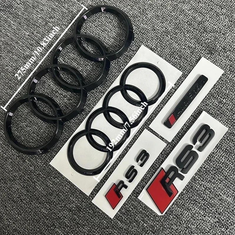 

AUDI RS3 Эмблема AUDI Sport Emblem 4-кольцевой логотип ABS Черный RS3 2016-2020 Автомобильный капот Передняя решетка Эмблема Задний багажник Значок Наклейка
