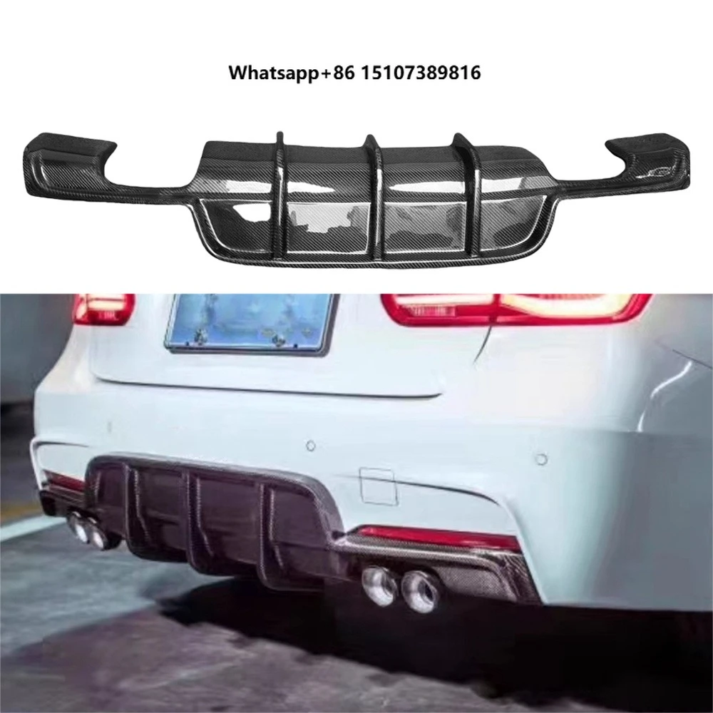 For 3 Series F30 F35 2011-2016 PH Style Carbon Fiber Polished Finish Vacuum Technology Rear Lip Diffuser Bumper Kit Easy