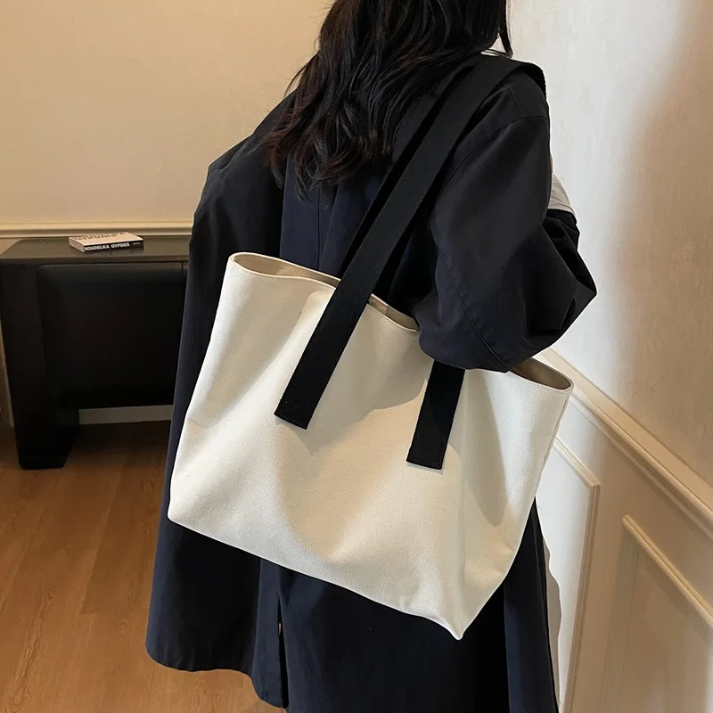 

New Korean Canvas Tote Bag Women's Large-capacity Relaxation Hand Bag Shoulder Shopping Bag Versatile Commuting